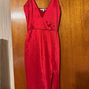 Fashion Nova Red Satin Midi Dress